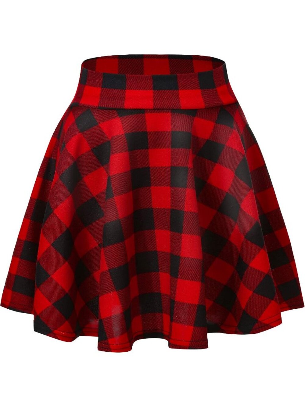 Women's Red/Black Dots High Waisted Flared Skater Stretchy A-line Mini Skirt